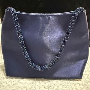 Valerie Stevens Shimmering Navy Beaded Shoulder Bag